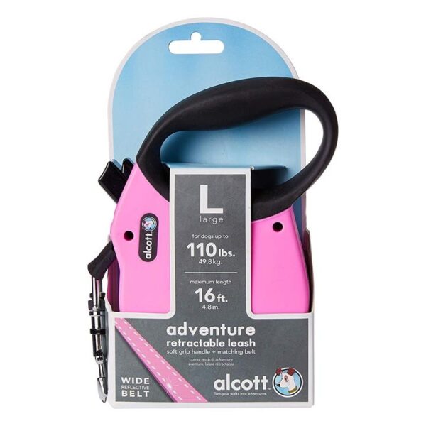 Alcott Flexi-ble Adventure Retractable Tape Dog Leash - Pink - Large
