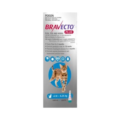 Bravecto Plus For Medium Cats 2.8 â€“ 6.25 Kg (Blue) 1 Pack