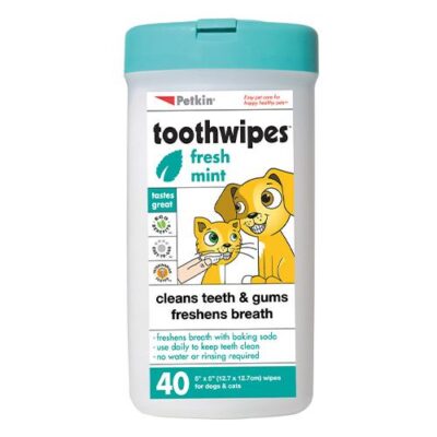 Petkin Fresh Mint Toothwipes For Dogs And Cats  40 Pack