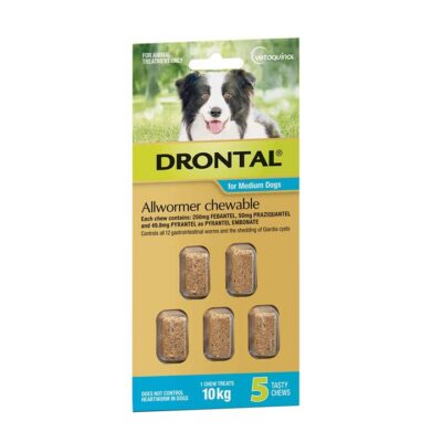 Drontal Wormers Chewable For Dogs Up To 10kg (Aqua) 20 Chews