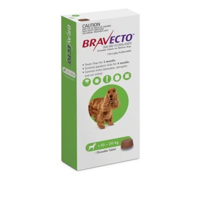 Bravecto Medium Dog Green 10-20kg Single Chew Flea & Tick Control - Medium