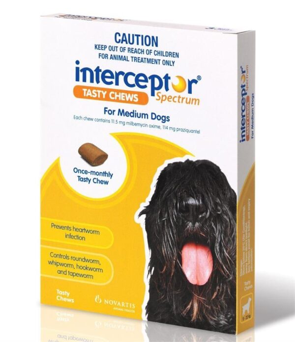 Interceptor Chewable Wormer - Yellow 3 Pack for Medium Dog 11-22kg