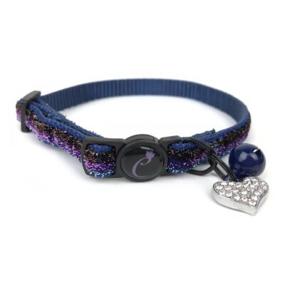 Cattitude Amethyst Sparkle Cat Collar with Breakaway Safety Clip, Bell & Diamante Heart