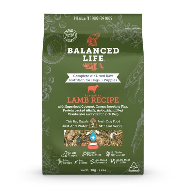 Balanced Life Air Dried Grain Free Single Protein Dog Food - Lamb - 1kg