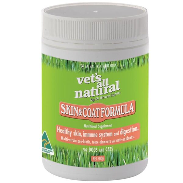 Vets All Natural Skin & Coat Support Powder with Omega 3 & Probiotics for Cats & Dogs - 500g