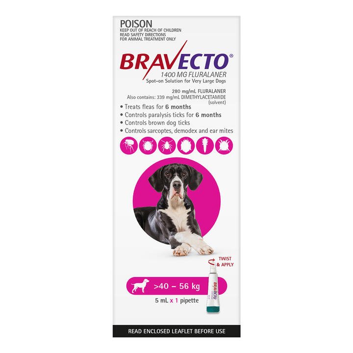 Bravecto Spot On For X-Large Dogs (40 - 56 Kg) Pink 1 Pack