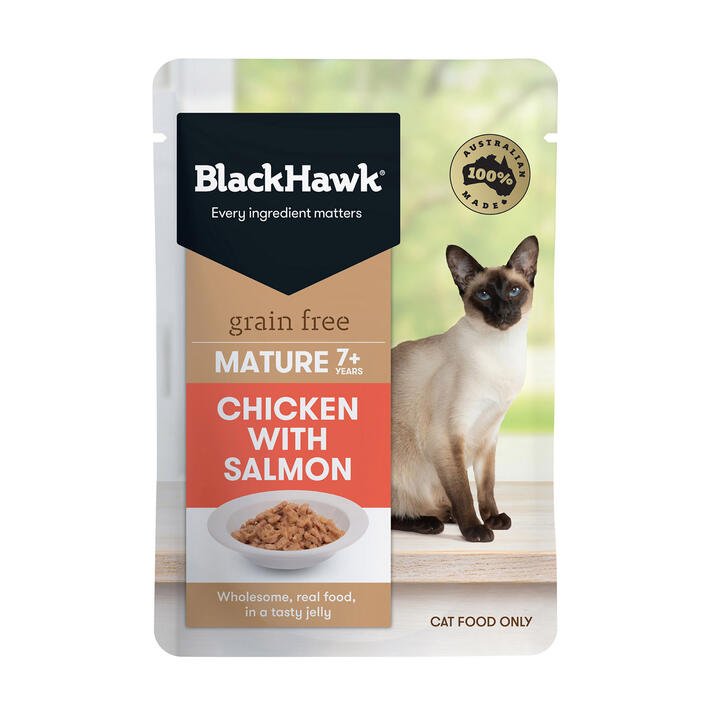 Black Hawk Grain Free Mature 7+ Chicken With Salmon Wet Cat Food 85gm 12 Cans