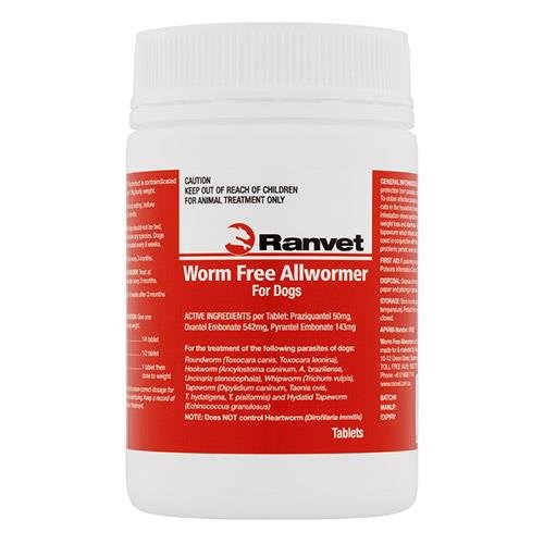 Ranvet Allwormer For Small Dogs 10kg 100 Tablets