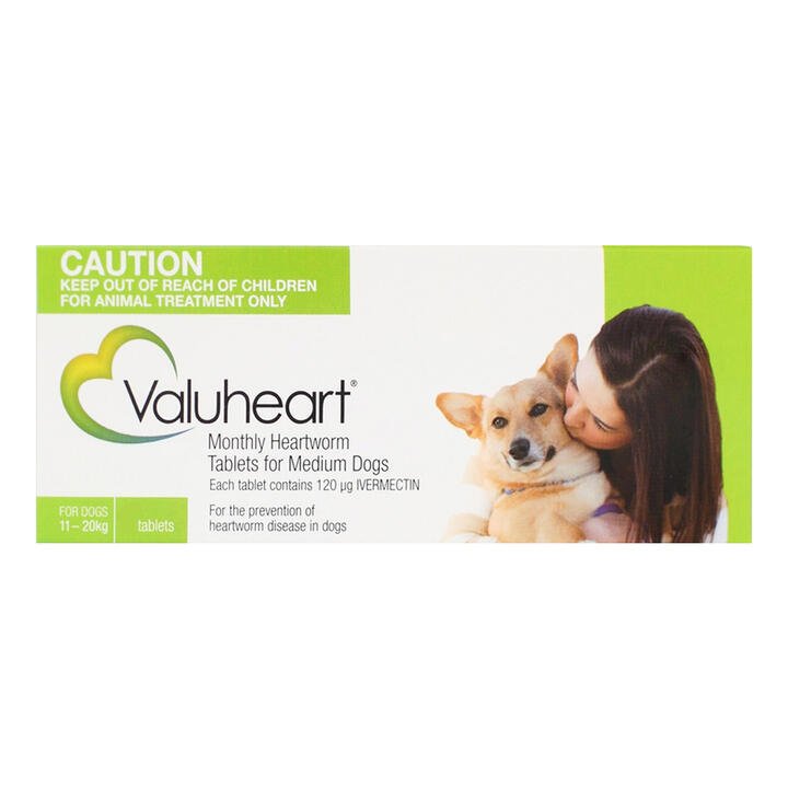 Valuheart Heartworm Tablets For Medium Dogs 11 To 20kg (Green) 12 Tablet