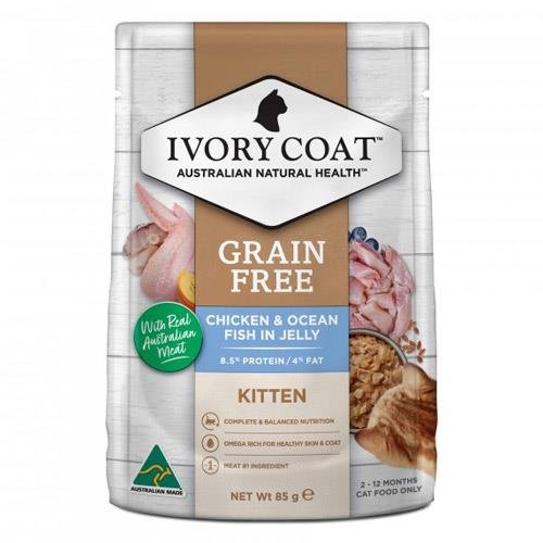 Ivory Coat Grain Free Kitten Chicken & Ocean Fish In Jelly Wet Cat Food 85gm 12 Pouches