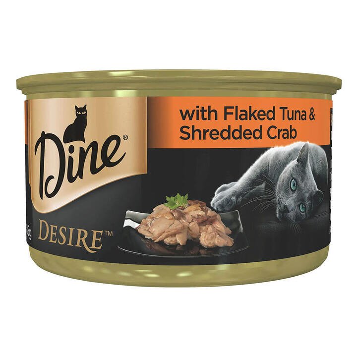 Dine Desire Adult Cat Wet Canned Food (Flaked Tuna And Shredded Crab) 85g X 24 1 Pack