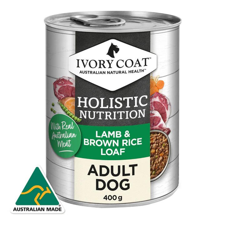 Ivory Coat Holistic Nutrition Adult All Breeds Lamb & Brown Rice Loaf Wet Dog Food 400gm 12 Cans