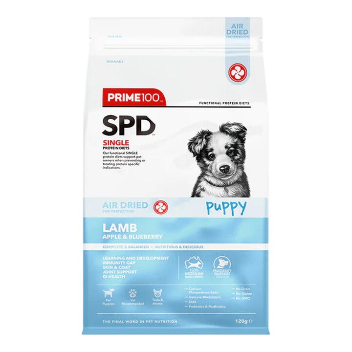 Prime100 Spd Single Protein Diets Air Dried Lamb, Apple & Blueberry Puppy Dry Dog Food  120 Gm