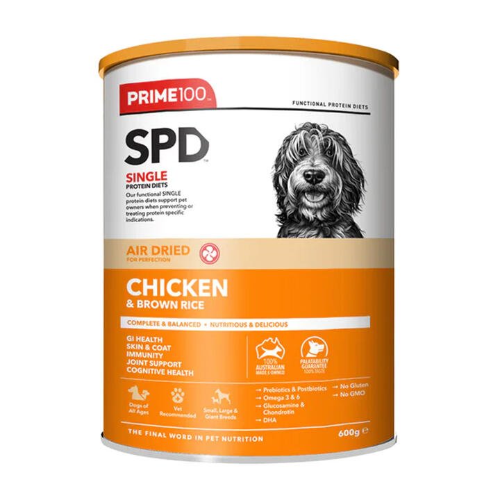 Prime100 Spd Single Protein Diets Air Dried Chicken & Brown Rice All Life Stages Dry Dog Food  600 Gm