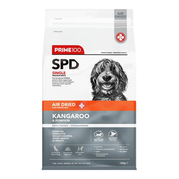 Prime100 Spd Single Protein Diets Air Dried Kangaroo & Pumpkin All Life Stages Dry Dog Food  120 Gm