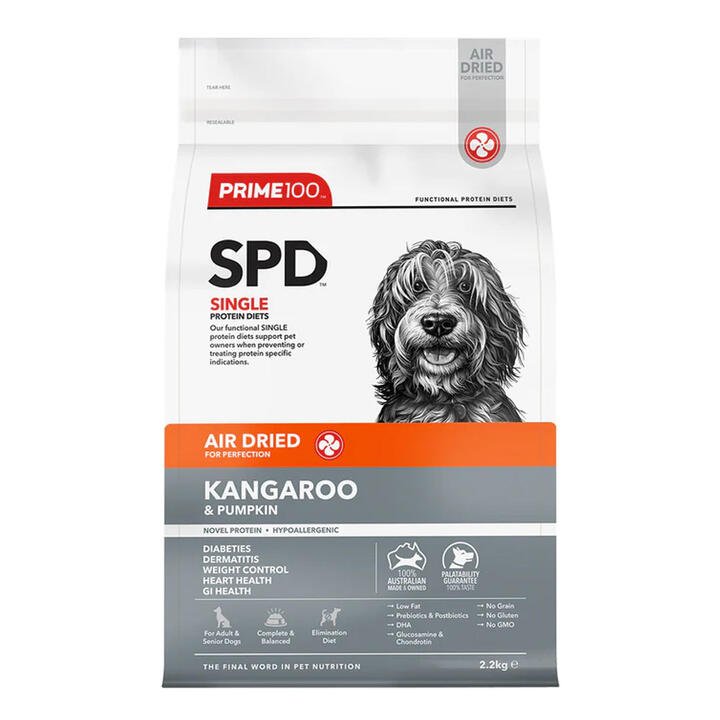 Prime100 Spd Single Protein Diets Air Dried Kangaroo & Pumpkin All Life Stages Dry Dog Food  2.2 Kg