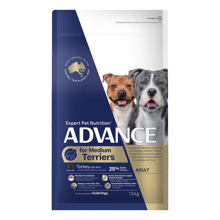 Advance Terriers Adult Medium Breed Turkey With Rice Dry Dog Food  13 Kg
