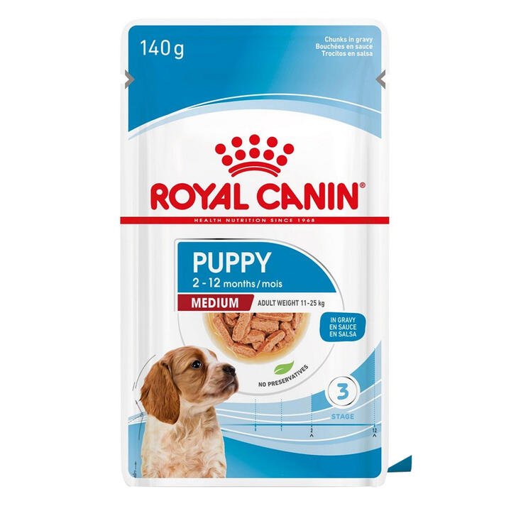 Royal Canin Medium Puppy In Gravy Pouches Wet Dog Food 140 Gms 10 Pack