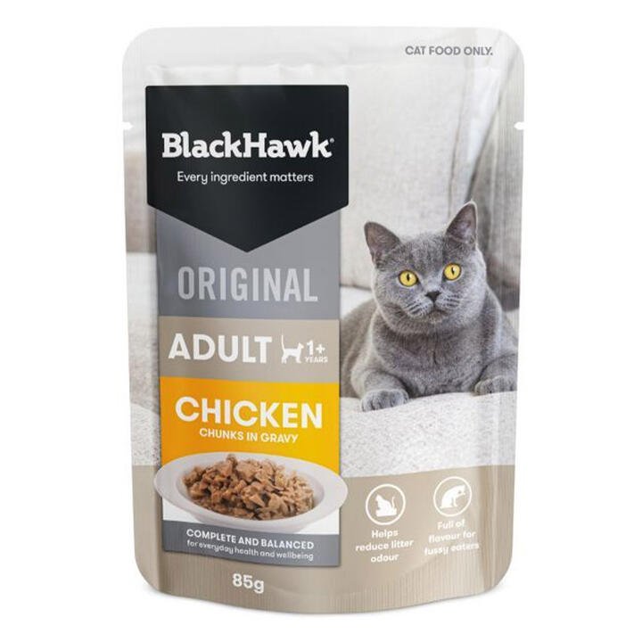 Black Hawk Original Adult 1+ Chicken Chunks In Gravy Wet Cat Food 85 Gms 12 Pack