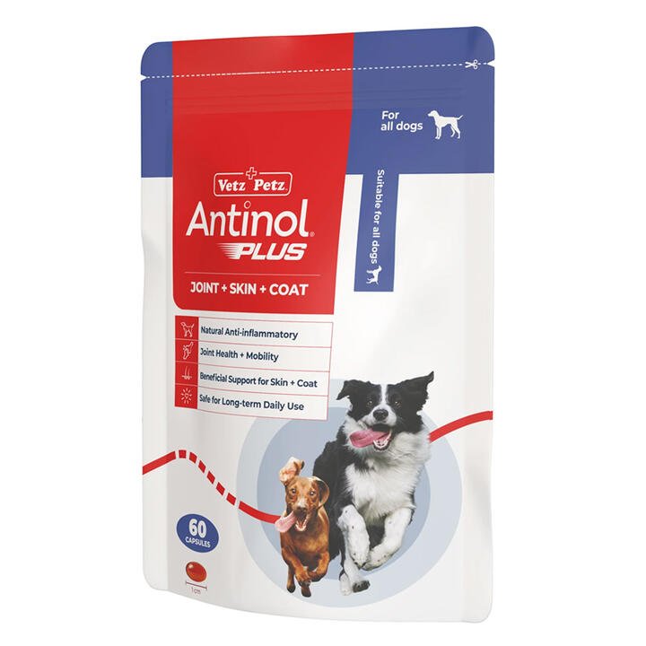 Antinol Plus Natural Anti Inflammatory Joint Mobility Skin And Coat Soft Gel Capsules For Dogs 60 Capsule