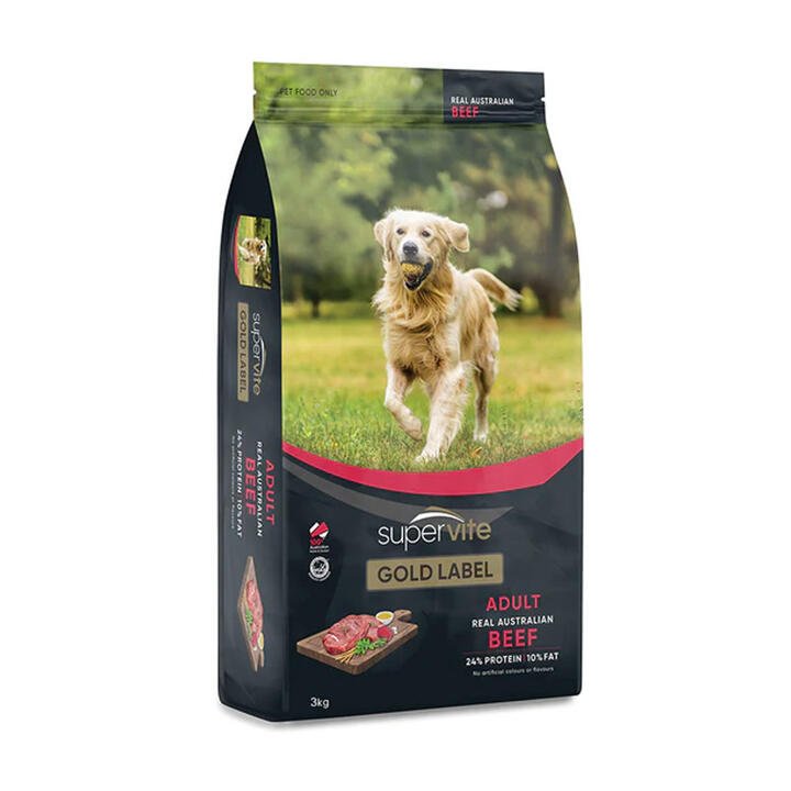 Supervite Gold Label Adult Real Australian Beef Dry Dog Food  3 Kg