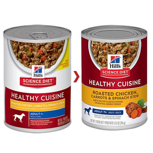 Hill's Science Diet Healthy Cuisine Adult 7+ Roasted Chicken, Carrots & Spinach Stew Wet Dog Food 354gm 12 Cans