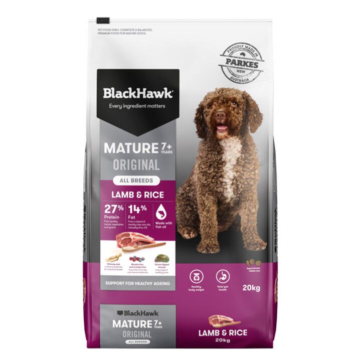 Black Hawk Original Mature 7+ Lamb & Rice Dry Dog Food  20 Kg