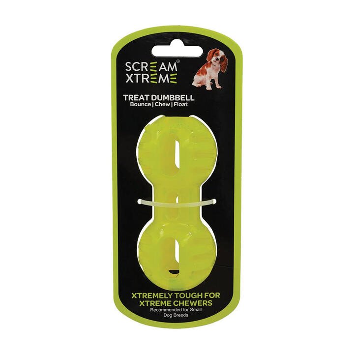 Scream Xtreme Treat Dumbbell Dog Toy - Loud Green 1 X 11.5cm - Small