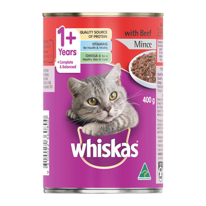 Whiskas Adult 1+ Years With Beef Mince Wet Cat Food 400gm 24 Cans