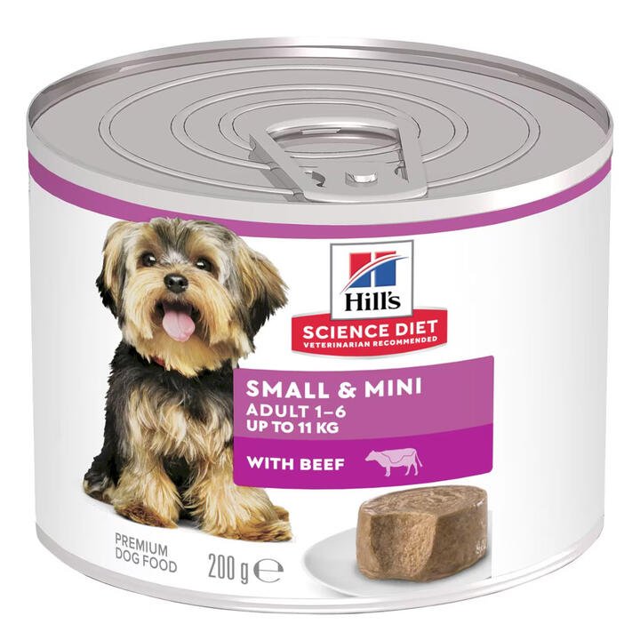 Hill's Science Diet Small & Mini Adult 1-6 Mousse With Beef Wet Dog Food 200gm 12 Cans