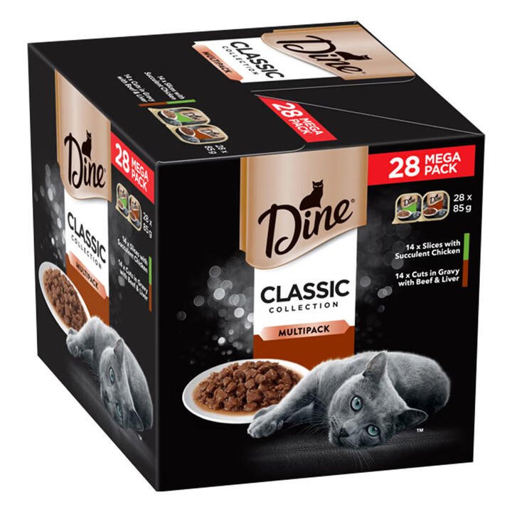 Dine Classic Collection Multipack Slices With Succulent Chicken + Cuts In Gravy With Beef & Liver Wet Cat Food 85gm 28 Pack