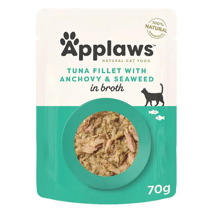 Applaws Natural Tuna Fillet With Anchovy & Seaweed In Broth Wet Cat Food 70gm 16 Pouches
