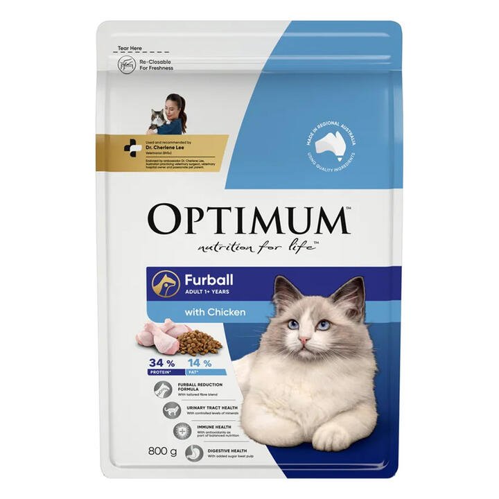 Optimum Furball 1+ Years With Chicken Dry Cat Food  800 Gm