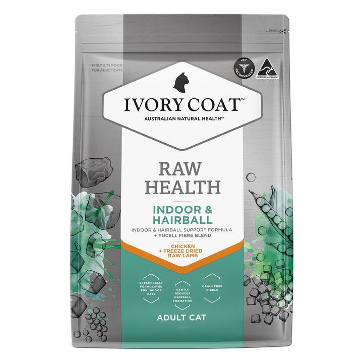 Ivory Coat Raw Health Indoor & Hairball Adult Chicken + Freeze Dried Raw Lamb Dry Cat Food  4 Kg