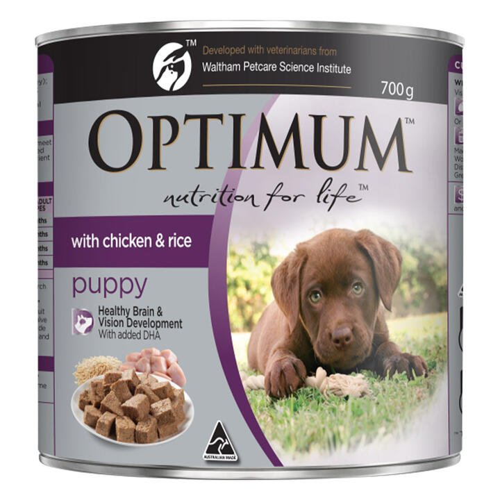 Optimum With Chicken & Rice Puppy Wet Dog Food 700gm 12 Cans