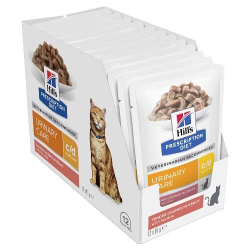 Hill's Prescription Diet C/D Multicare Urinary Care Tender Chunks In Gravy With Salmon Wet Cat Food 85gm 12 Pouches