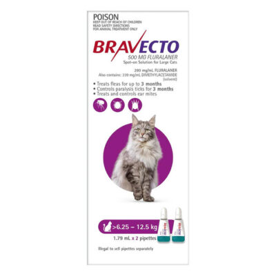 Bravecto Spot On For Large Cats (6.25 - 12.5 Kg) Purple 2 Pipettes