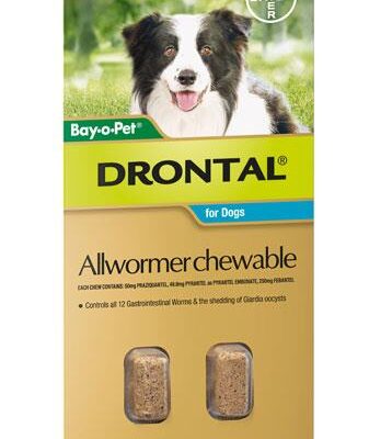 Drontal Chewable Dog Allwormer 10kg Tab X 2