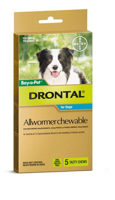 Drontal Wormers Chewable For Dogs Up To 10kg (Aqua) 5 Chews