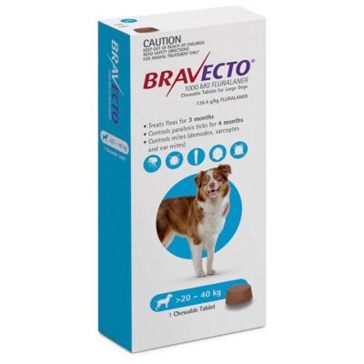 Bravecto 3 Month Protection Chew for Large Dogs (20 - 40kg) X 1 - Blue