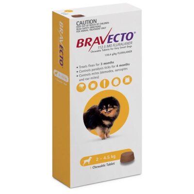 Bravecto 3 Month Protection Chew for Very Small Dogs (2 - 4.5kg) X 1 - Yellow