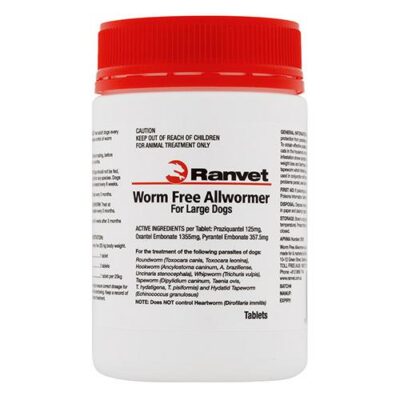 Ranvet Allwormer For Large Dogs 25 Kg 50 Tablets