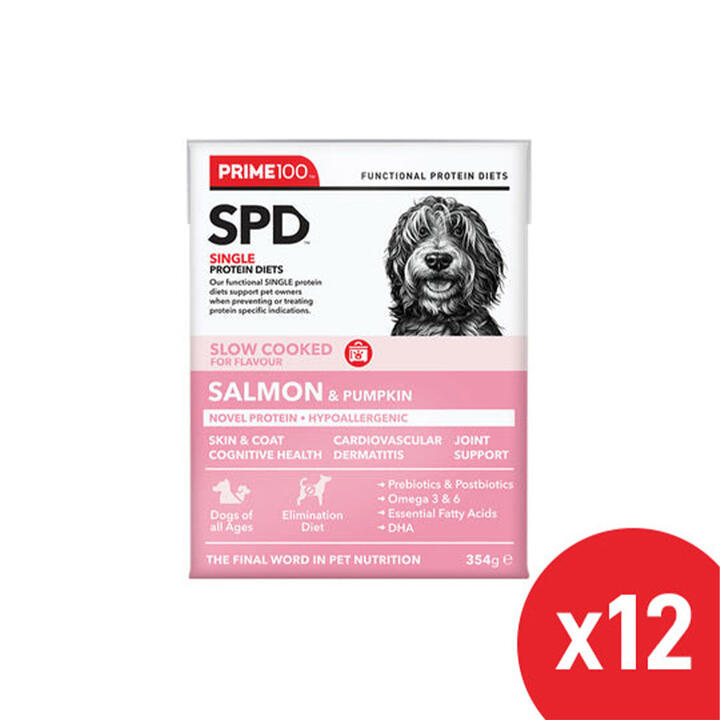 Prime100 Spd Single Protein Diets Slow Cooked Salmon & Pumpkin Wet Dog Food 354 Gm 12 Pack