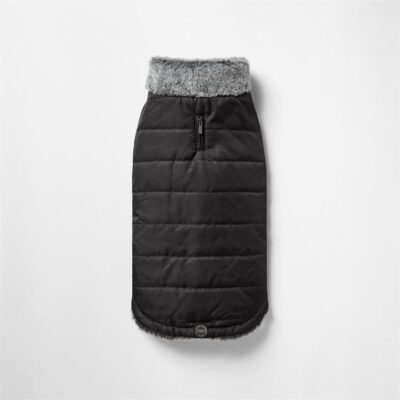 Snooza Puffer Dog Coat with Fur Collar in Black - L