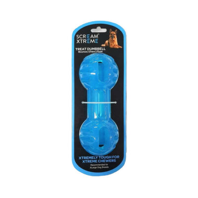 Scream Xtreme Treat Dumbbell Dog Toy - Loud Blue 1 X 20cm - Extra Large