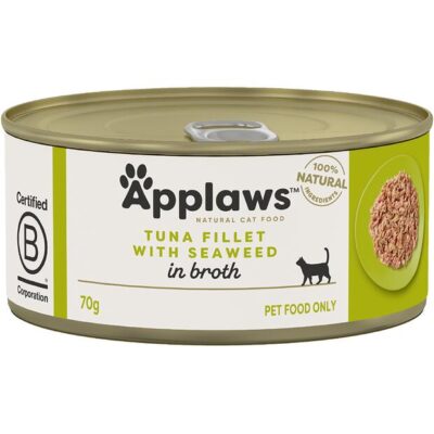 Applaws Natural Tuna Fillet With Seaweed In Broth Wet Cat Food 70gm 24 Cans