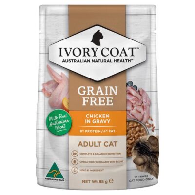 Ivory Coat Grain Free Adult Cat Pouch Wet Food Chicken In Gravy 85g X 12 Pouches 1 Pack