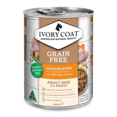 Ivory Coat Grain Free Adult All Breeds Chicken Stew Wet Dog Food 400gm 12 Cans