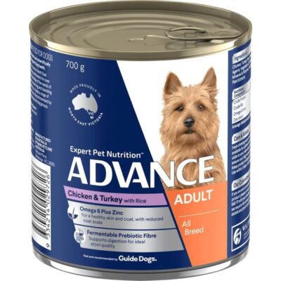 Advance Adult All Breed Chicken & Turkey With Rice Wet Dog Food 410gm 12 Cans