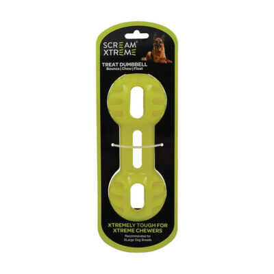 Scream Xtreme Treat Dumbbell Dog Toy - Loud Green 1 X 20cm - Extra Large